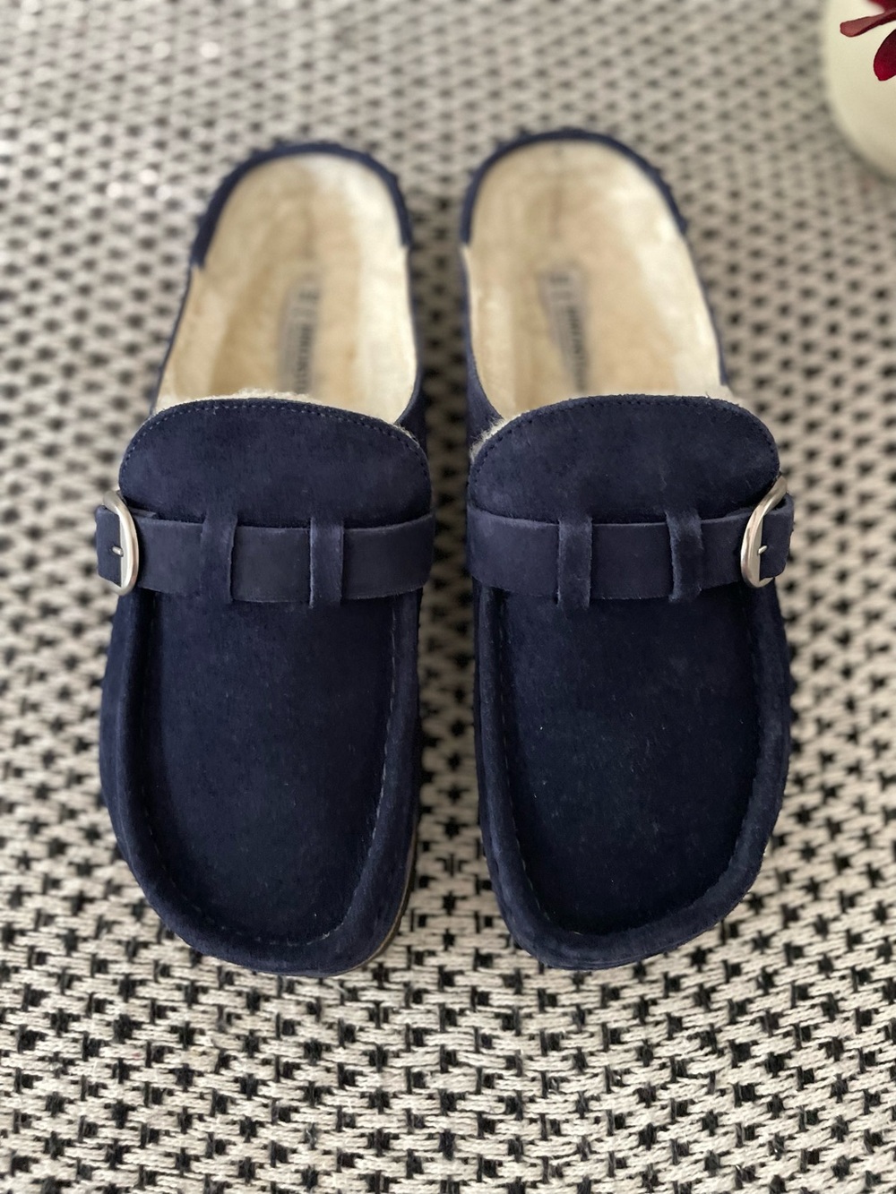 Birkenstock Buckley Shearling Navy Blue Clog Mule Size 40 Women - Picture 2 of 7